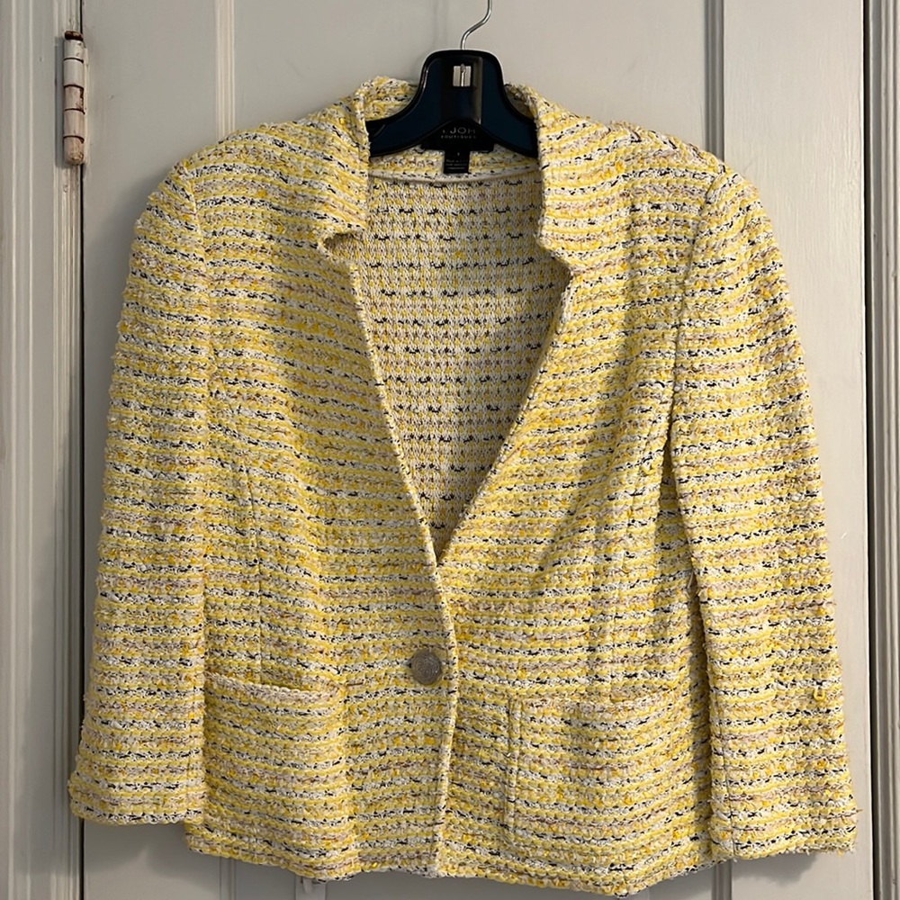 Yellow and white with black thread
